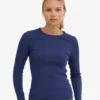 T-shirt à manches longues en coton bio à côtes pour femme - Bleu marine