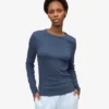 T-shirt à manches longues en coton bio à côtes pour femme - Bleu pétrole