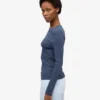 T-shirt à manches longues en coton bio à côtes pour femme - Bleu pétrole