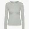 T-shirt à manches longues en coton bio à côtes pour femme - Gris chiné