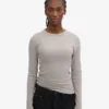 T-shirt à manches longues en coton bio à côtes pour femme - Gris chiné