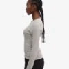 T-shirt à manches longues en coton bio à côtes pour femme - Gris chiné