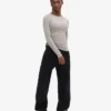 T-shirt à manches longues en coton bio à côtes pour femme - Gris chiné