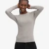 T-shirt à manches longues en coton bio à côtes pour femme - Gris chiné