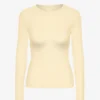 T-shirt à manches longues en coton bio à côtes pour femme - Jaune pâle