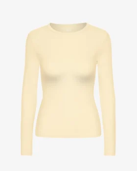T-shirt à manches longues en coton bio à côtes pour femme - Jaune pâle