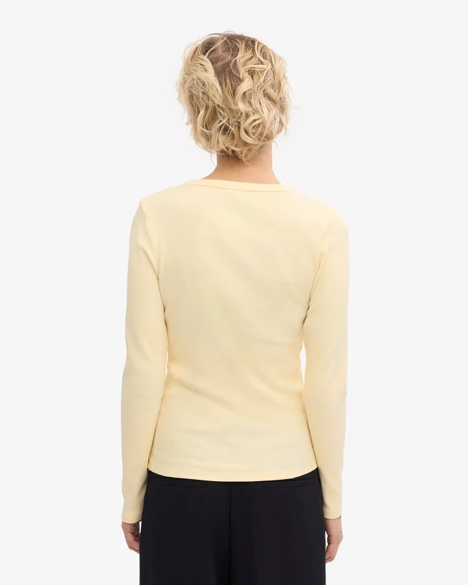 T-shirt à manches longues en coton bio à côtes pour femme - Jaune pâle