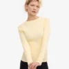 T-shirt à manches longues en coton bio à côtes pour femme - Jaune pâle