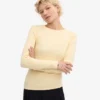 T-shirt à manches longues en coton bio à côtes pour femme - Jaune pâle