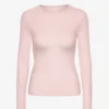 T-shirt à manches longues en coton bio à côtes pour femme - Rose délavé
