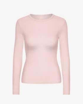 T-shirt à manches longues en coton bio à côtes pour femme - Rose délavé