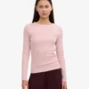 T-shirt à manches longues en coton bio à côtes pour femme - Rose délavé