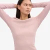 T-shirt à manches longues en coton bio à côtes pour femme - Rose délavé