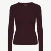 T-shirt à manches longues en coton bio à côtes pour femme - Rouge sang de bœuf
