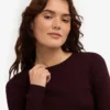 T-shirt à manches longues en coton bio à côtes pour femme - Rouge sang de bœuf