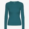 T-shirt à manches longues en coton bio à côtes pour femme - Vert océan