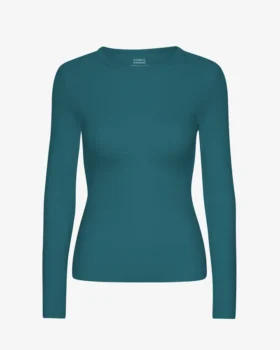 T-shirt à manches longues en coton bio à côtes pour femme - Vert océan