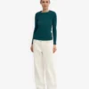 T-shirt à manches longues en coton bio à côtes pour femme - Vert océan
