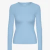 T-shirt à manches longues en coton bio pour femme - Bleu bord de mer