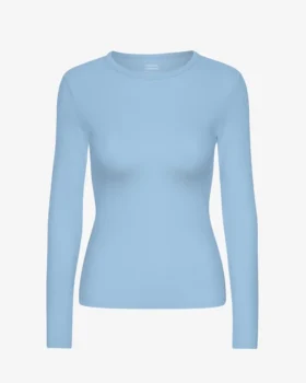 T-shirt à manches longues en coton bio pour femme - Bleu bord de mer