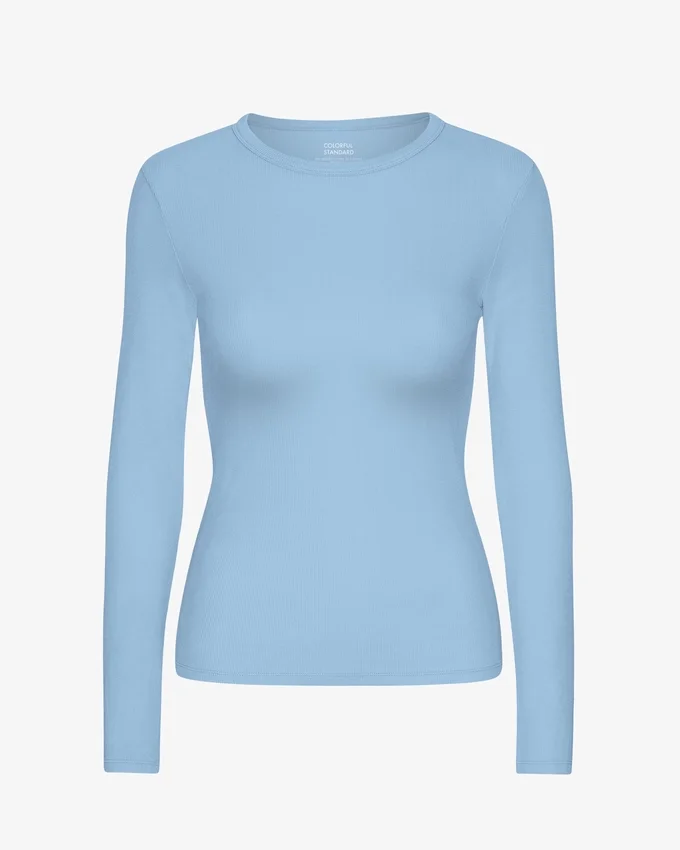 T-shirt à manches longues en coton bio pour femme - Bleu bord de mer