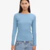 T-shirt à manches longues en coton bio pour femme - Bleu bord de mer