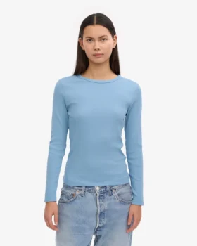 T-shirt à manches longues en coton bio pour femme – Bleu bord de mer