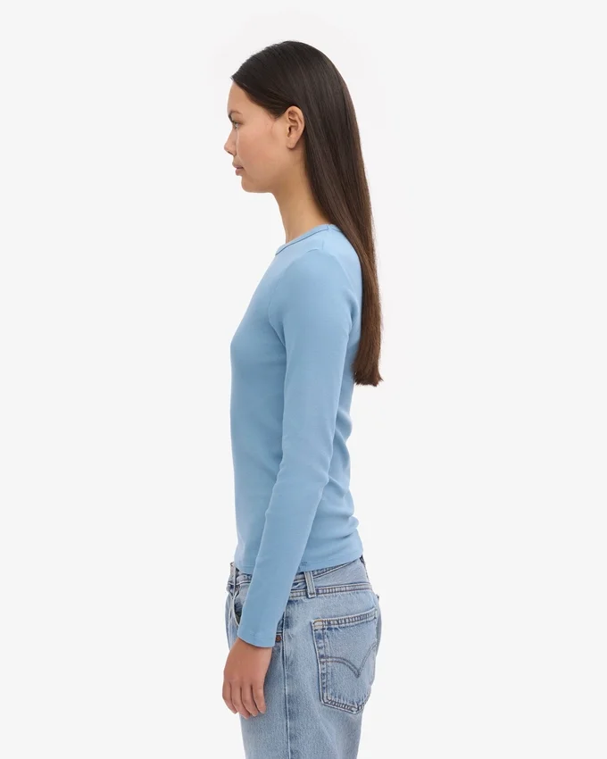 T-shirt à manches longues en coton bio pour femme - Bleu bord de mer