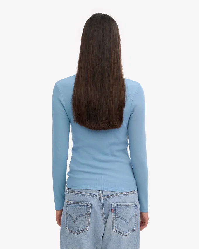 T-shirt à manches longues en coton bio pour femme - Bleu bord de mer