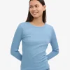 T-shirt à manches longues en coton bio pour femme - Bleu bord de mer