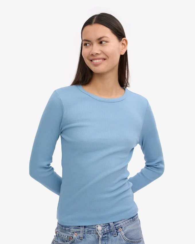 T-shirt à manches longues en coton bio pour femme - Bleu bord de mer