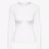 T-shirt à manches longues en jersey côtelé bio pour femme - Blanc optique