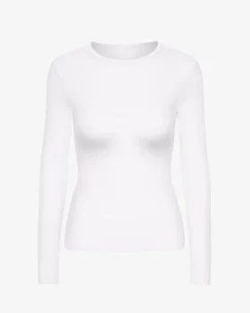 T-shirt à manches longues en jersey côtelé bio pour femme - Blanc optique