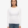 T-shirt à manches longues en jersey côtelé bio pour femme - Blanc optique