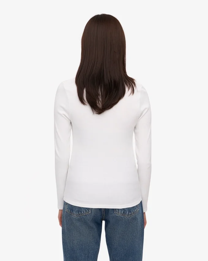 T-shirt à manches longues en jersey côtelé bio pour femme - Blanc optique