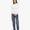 T-shirt à manches longues en jersey côtelé bio pour femme - Blanc optique