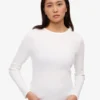 T-shirt à manches longues en jersey côtelé bio pour femme - Blanc optique