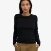 T-shirt à manches longues en jersey côtelé bio pour femme - Noir intense