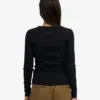 T-shirt à manches longues en jersey côtelé bio pour femme - Noir intense