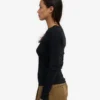 T-shirt à manches longues en jersey côtelé bio pour femme - Noir intense