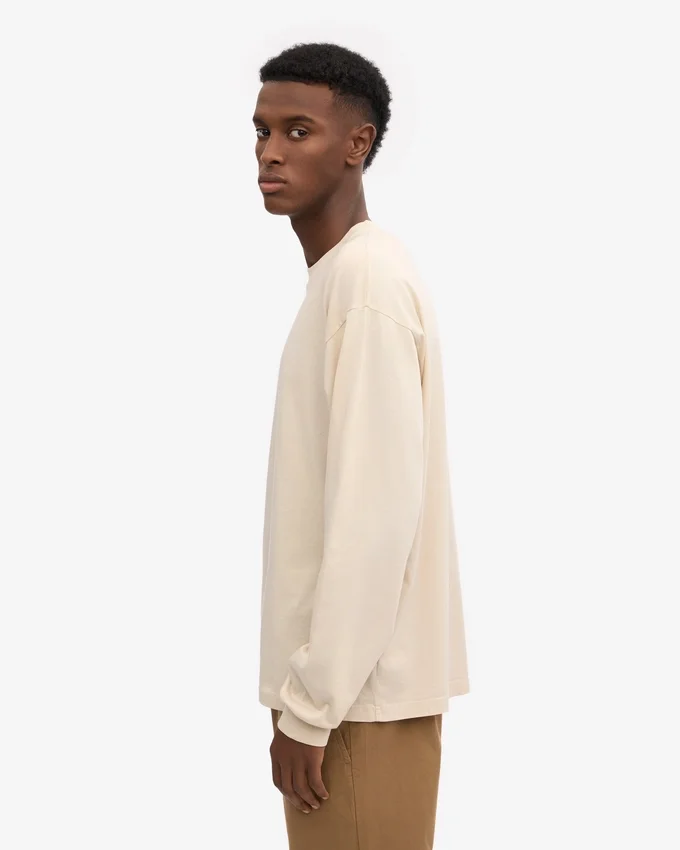 T-shirt à manches longues oversize en coton bio - Blanc ivoire