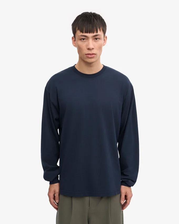 T-shirt à manches longues oversize en coton bio - Bleu marine