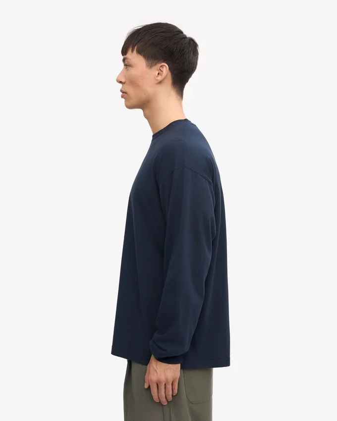 T-shirt à manches longues oversize en coton bio - Bleu marine