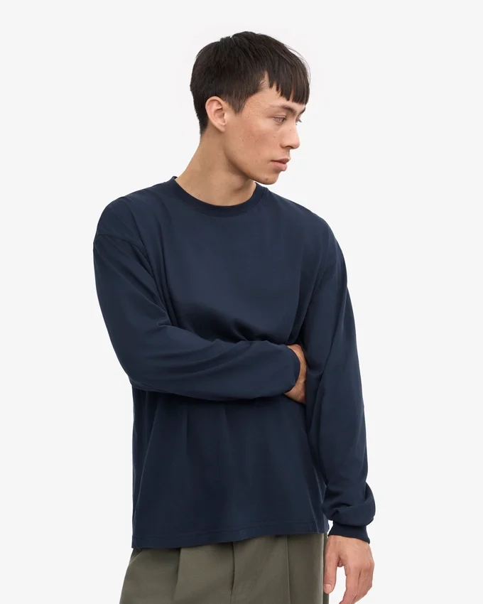 T-shirt à manches longues oversize en coton bio - Bleu marine