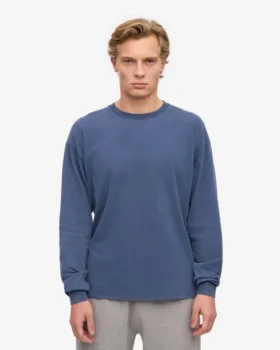 T-shirt à manches longues oversize en coton bio – Bleu Neptune