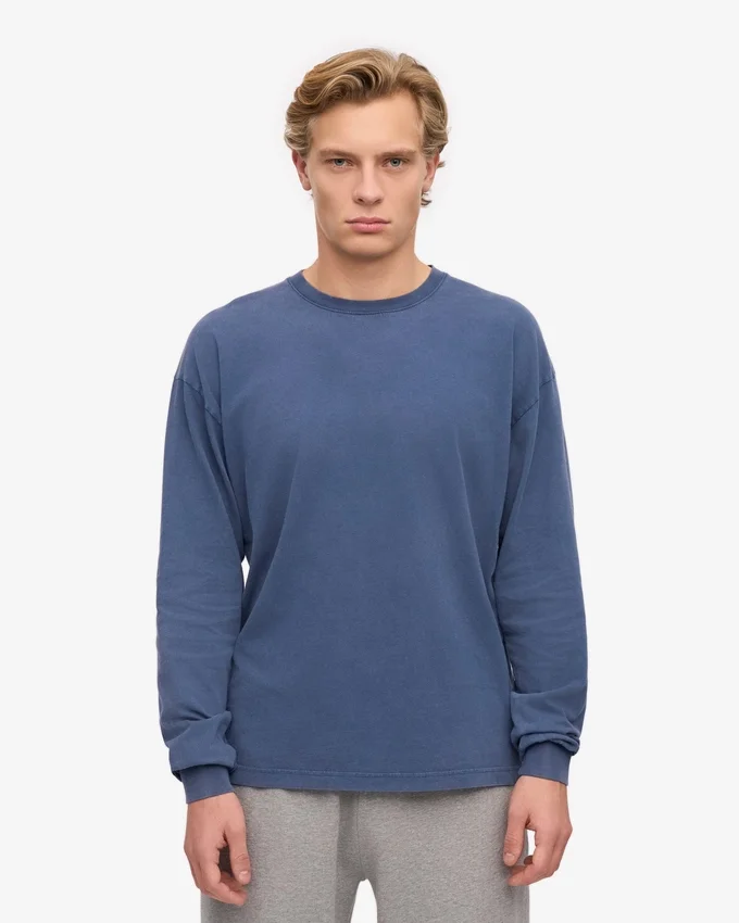 T-shirt à manches longues oversize en coton bio - Bleu Neptune