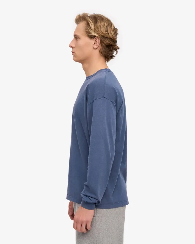 T-shirt à manches longues oversize en coton bio - Bleu Neptune