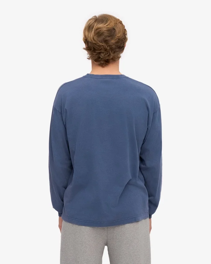 T-shirt à manches longues oversize en coton bio - Bleu Neptune