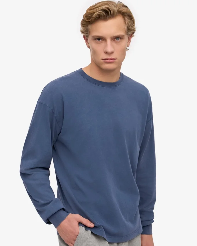 T-shirt à manches longues oversize en coton bio - Bleu Neptune