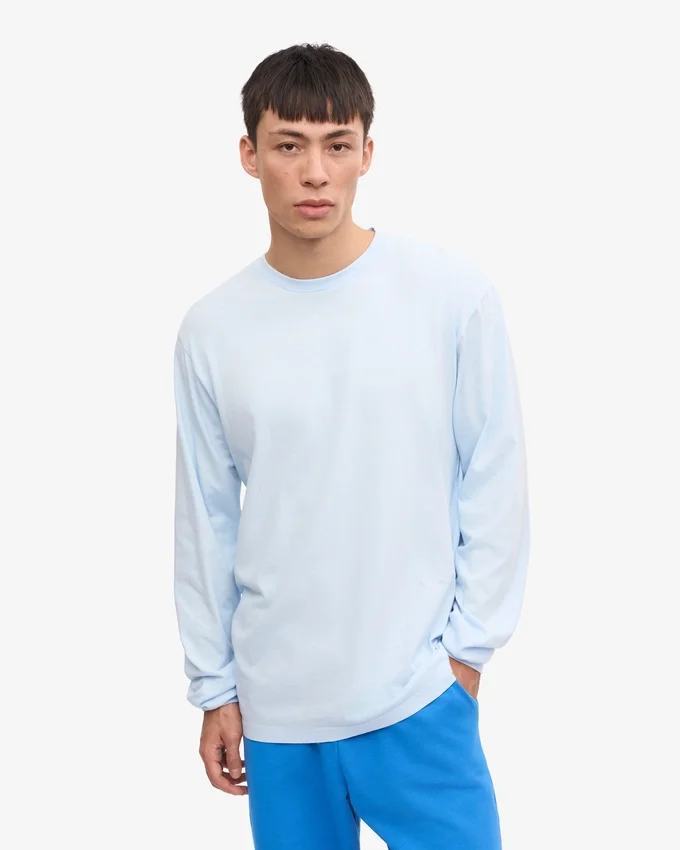 T-shirt à manches longues oversize en coton bio - Bleu polaire